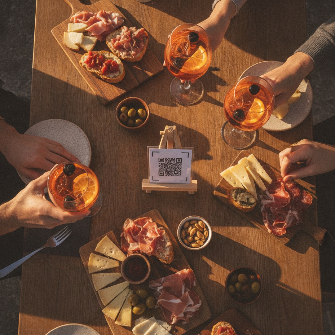 Tavolo con aperitivo e menù digitale QR code